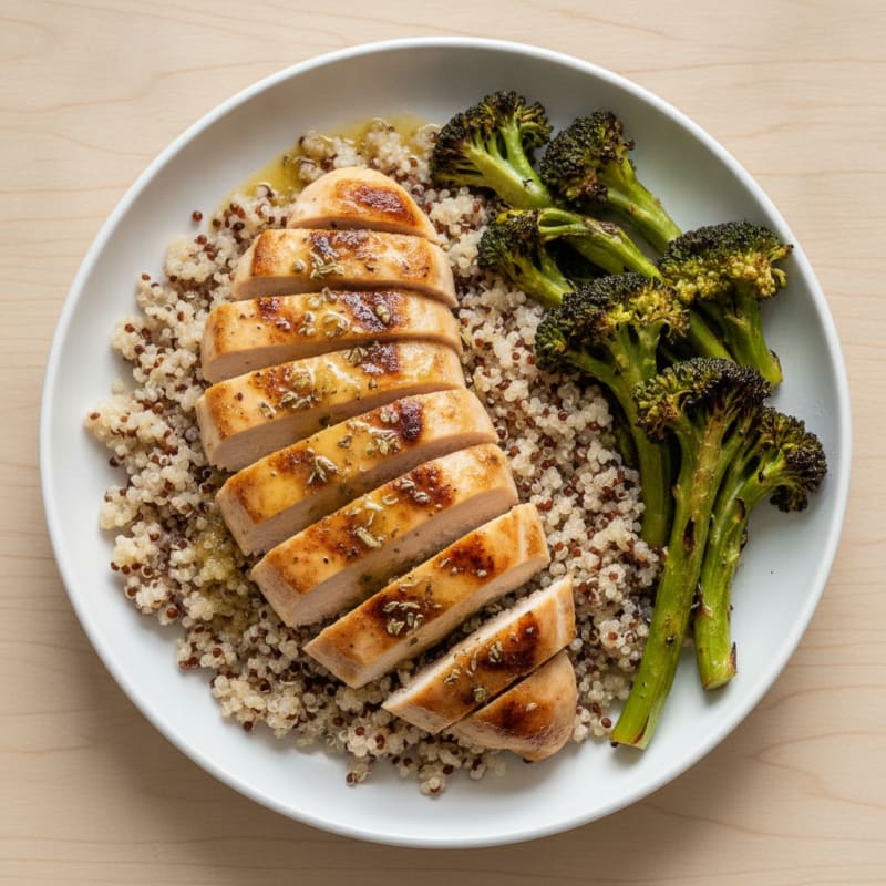 Grilled Chicken Breast with Quinoa and Roasted Broccoli
