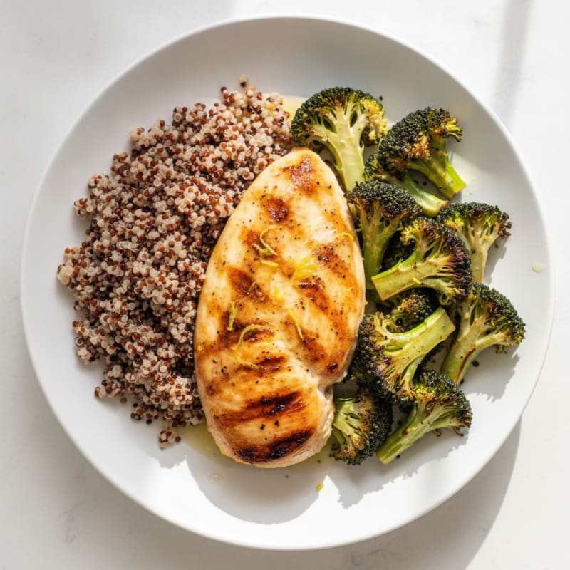 Grilled Chicken Breast with Quinoa and Roasted Broccoli