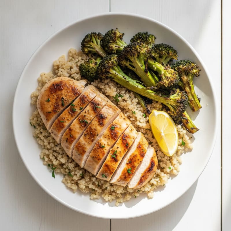 Grilled Chicken Breast with Quinoa and Roasted Broccoli