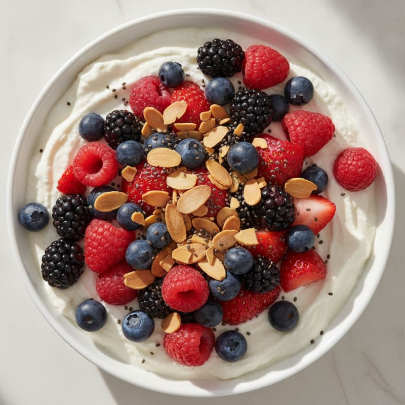 Greek Yogurt Protein Pudding with Mixed Berries