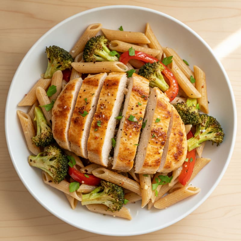 Garlic Chicken Pasta with Roasted Vegetables