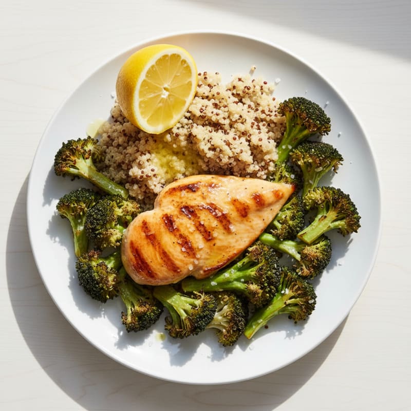 Grilled Chicken Breast with Quinoa and Roasted Broccoli