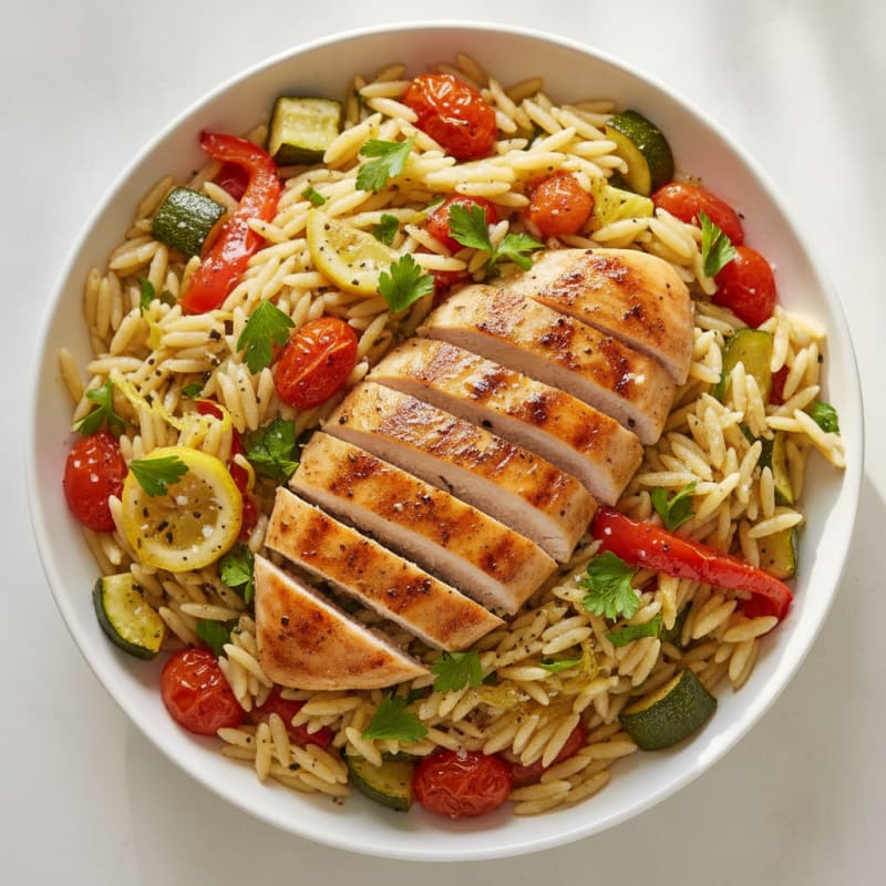 Lemon Herb Orzo with Roasted Vegetables