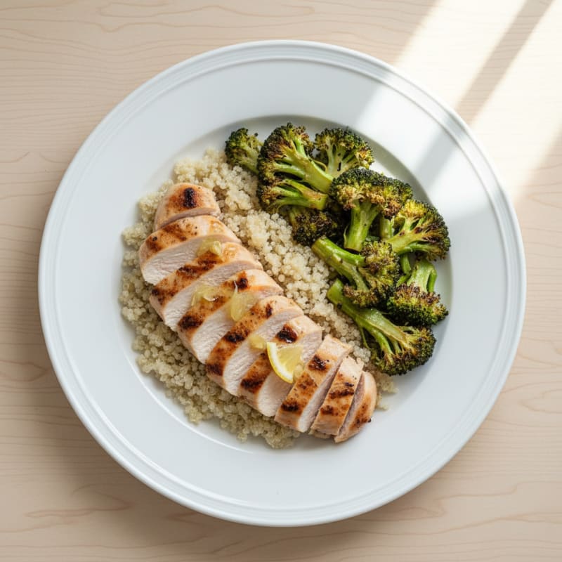 Grilled Chicken Breast with Quinoa and Roasted Broccoli
