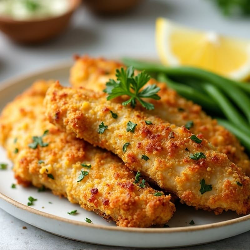 Herb-Crusted Pan Seared Chicken Tenders with Lemon Garlic Sauce