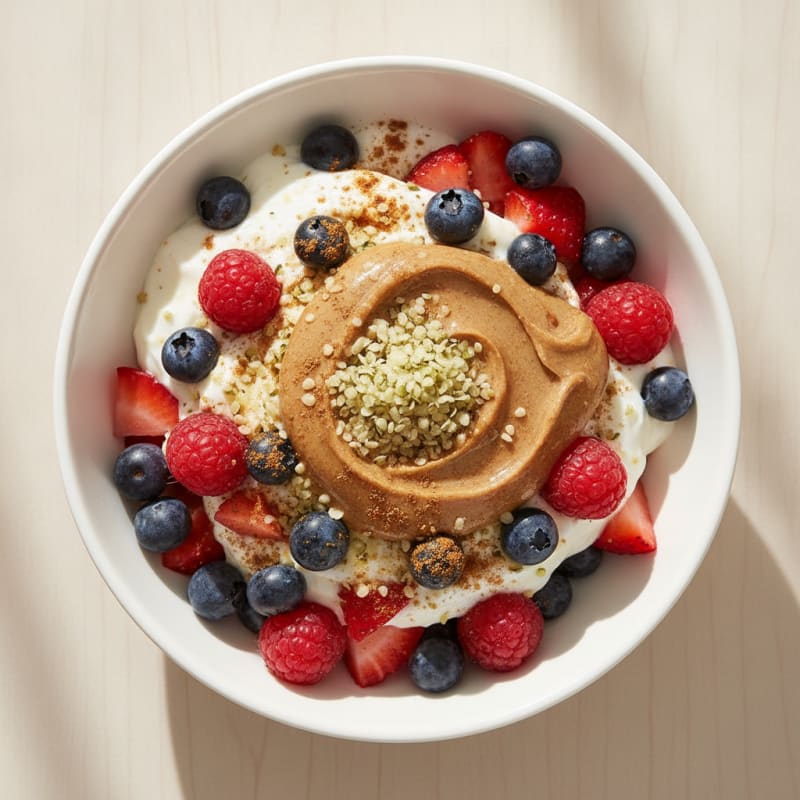 Creamy Greek Yogurt Parfait with Almond Butter and Mixed Berries