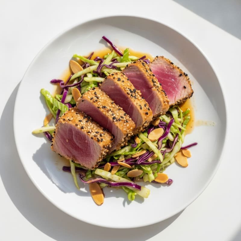 Seared Tuna Steak with Crunchy Cabbage Slaw