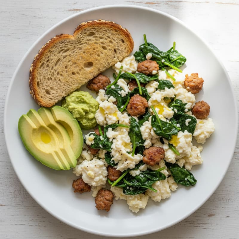Egg White Scramble with Turkey Sausage and Spinach