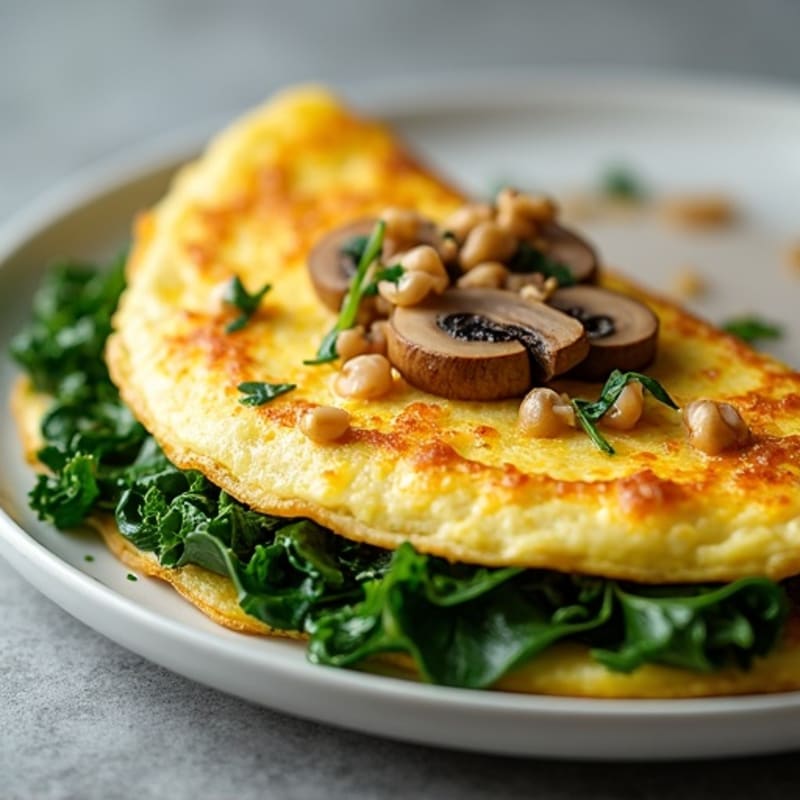 Fluffy Egg White Omelet with Sautéed Spinach and Mushrooms