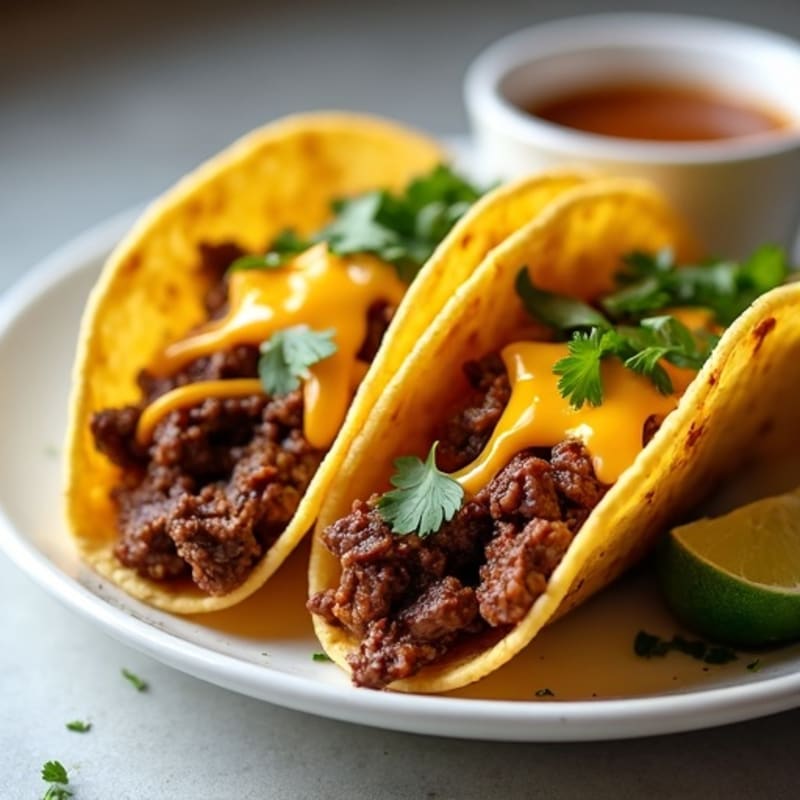 Crispy Braised Beef Tacos with Melted Cheese and Savory Dipping Broth