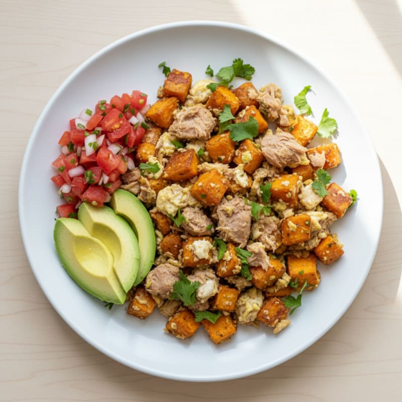 Sweet Potato and Tuna Scramble with Fresh Herbs