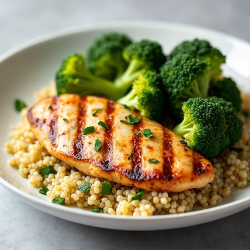 Grilled Chicken Breast with Quinoa and Roasted Broccoli