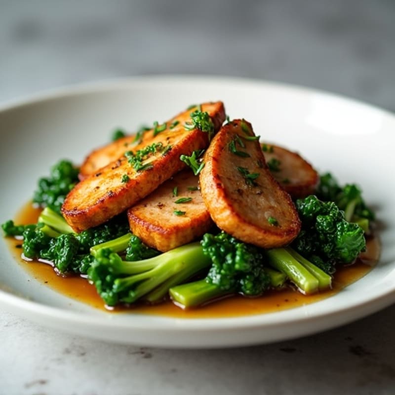 Crispy Garlic-Ginger Braised Pork with Asian Greens