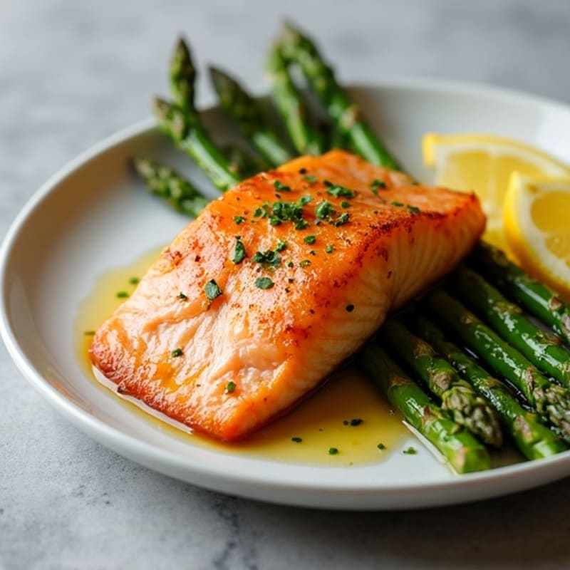 Crispy Pan-Seared Salmon with Roasted Asparagus