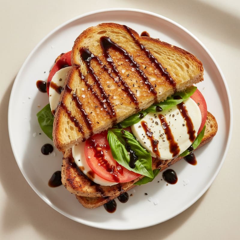 Golden Grilled Caprese Sandwich with Balsamic Glaze