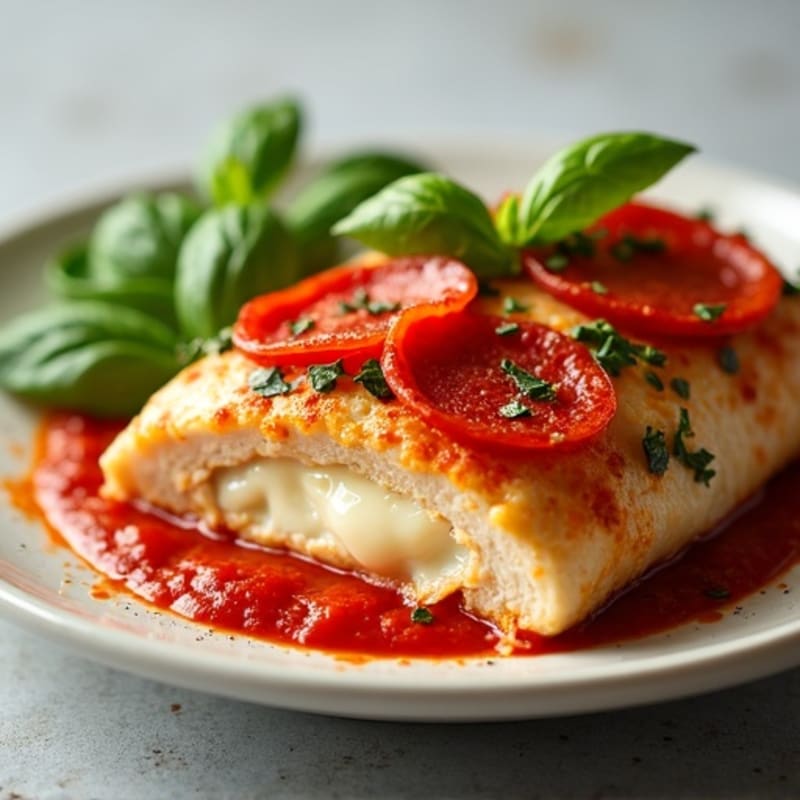 Cheese-Stuffed Chicken Breast Pizza Bake with Crispy Turkey Pepperoni