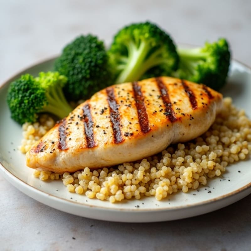 Grilled Chicken Breast with Quinoa and Steamed Broccoli