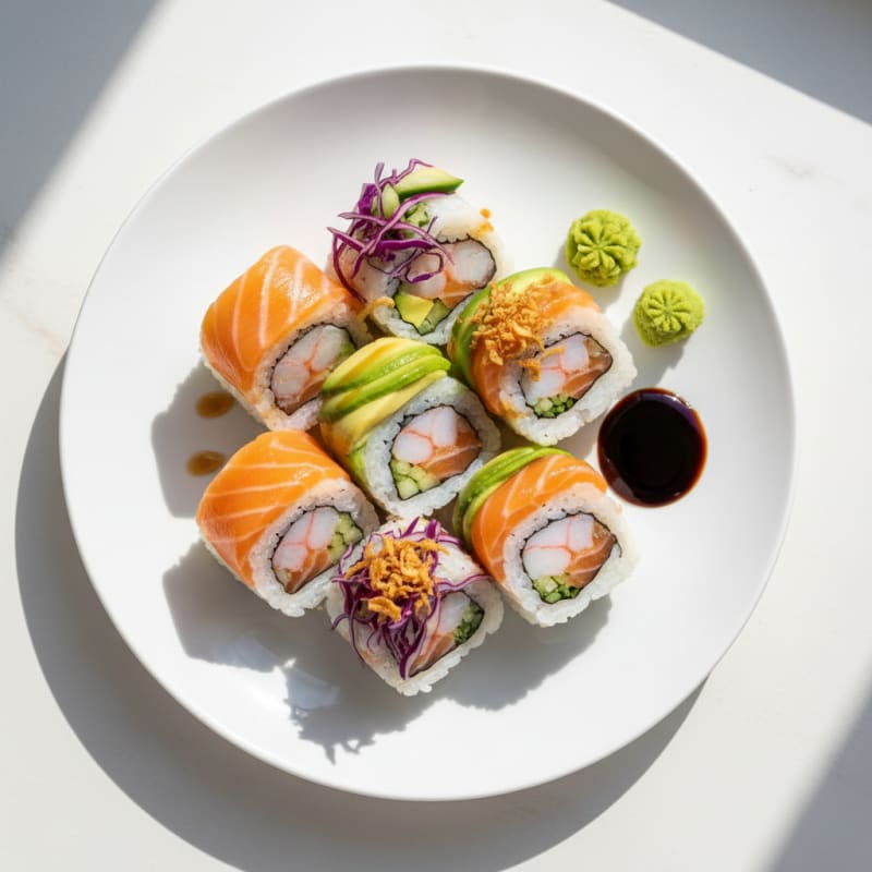 Rainbow Sushi Rolls with Wasabi