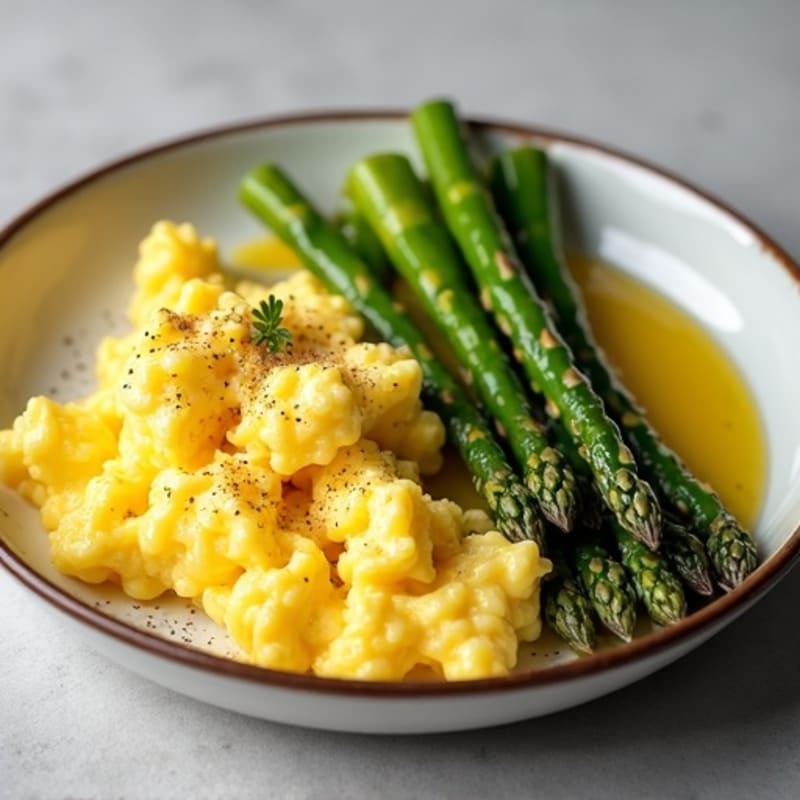 Fluffy Scrambled Eggs with Roasted Asparagus