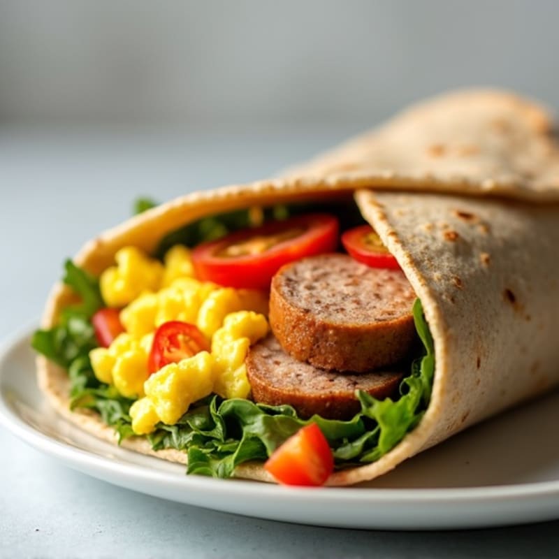 High-Protein Scrambled Egg and Lean Turkey Sausage Breakfast Burrito