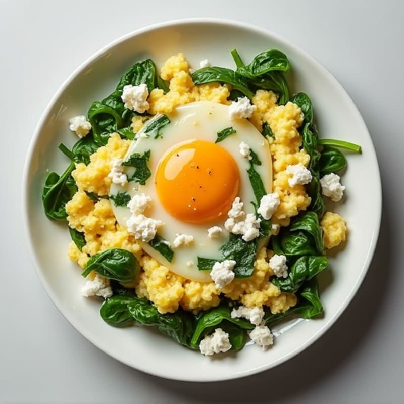 Fluffy Scrambled Eggs with Fresh Spinach and Feta