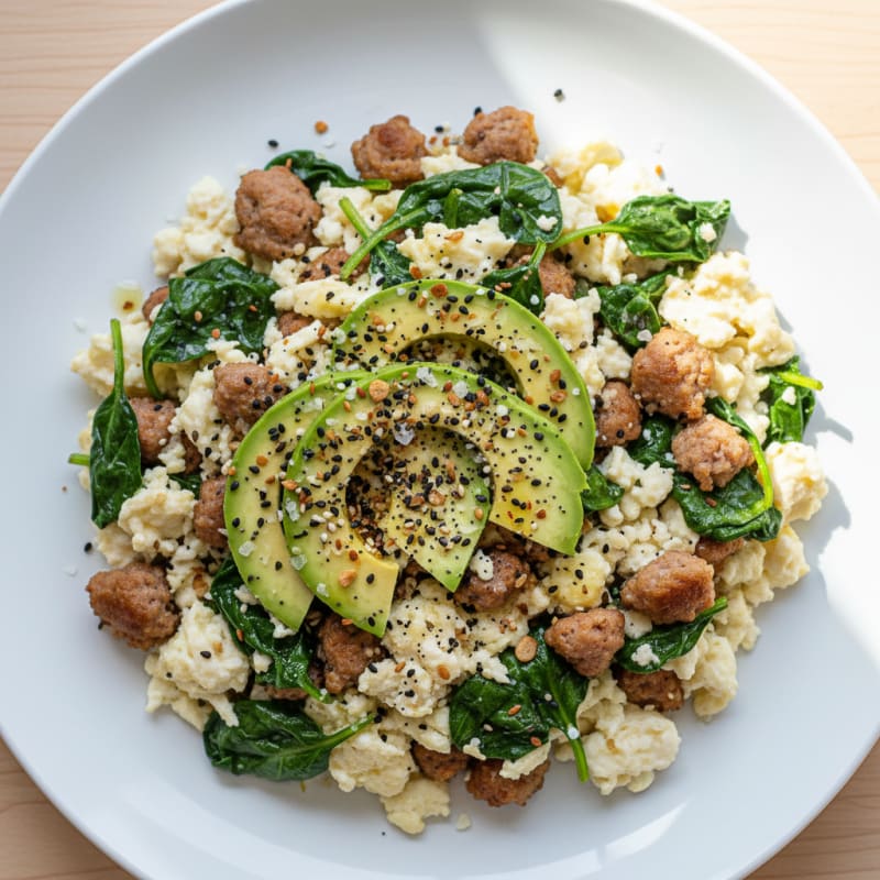 Egg White Scramble with Turkey Sausage and Spinach