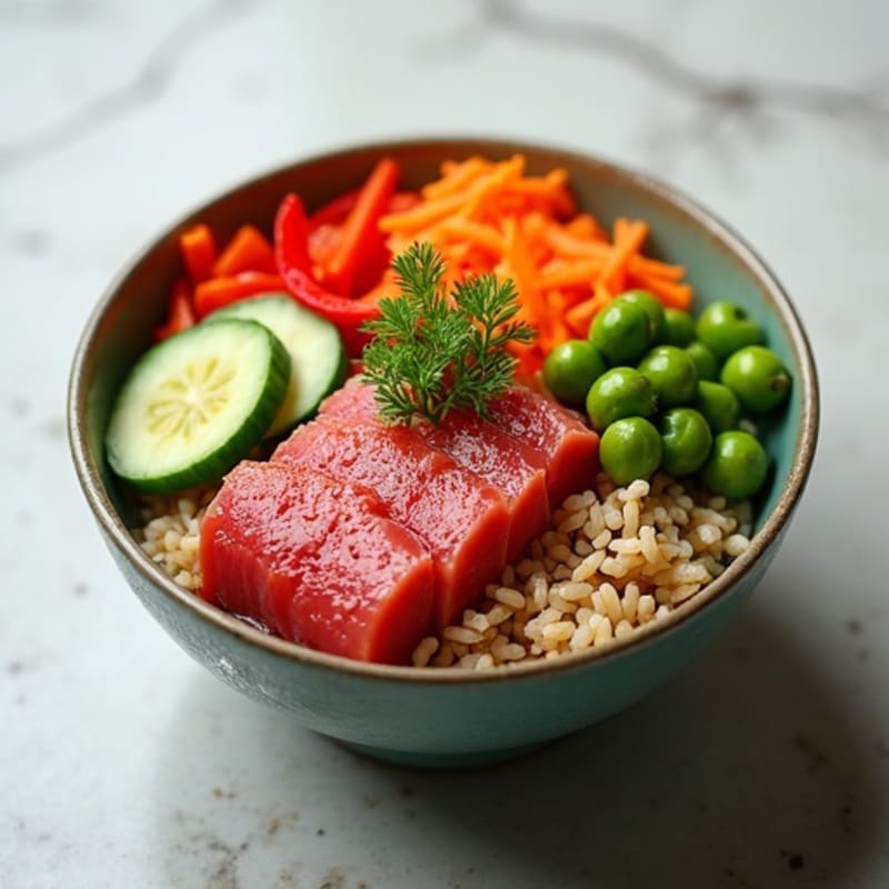 Fresh Ahi Tuna Poke Bowl with Sesame-Soy Dressing and Crunchy Vegetables