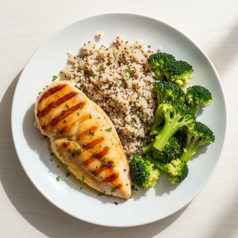 Grilled Chicken Breast with Quinoa and Steamed Broccoli