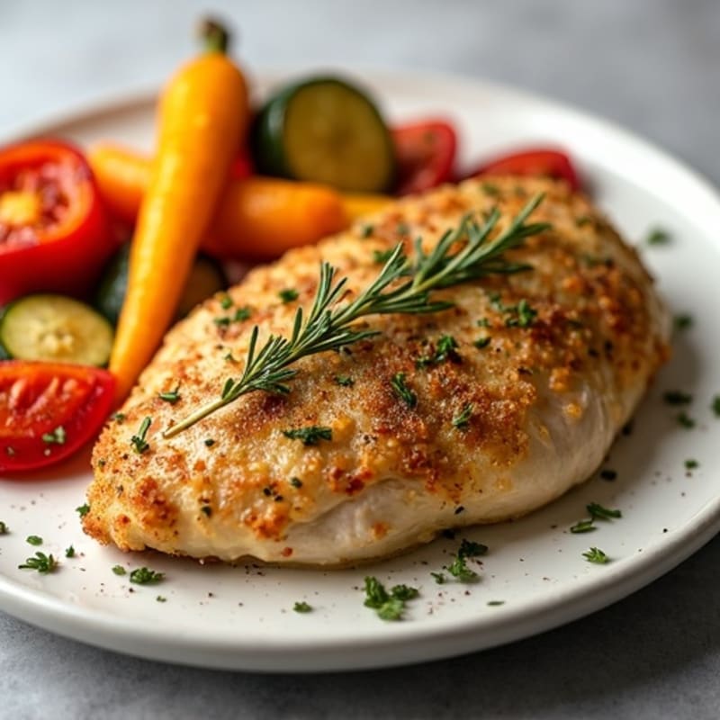 Herb-Crusted Sheet Pan Chicken with Roasted Rainbow Vegetables
