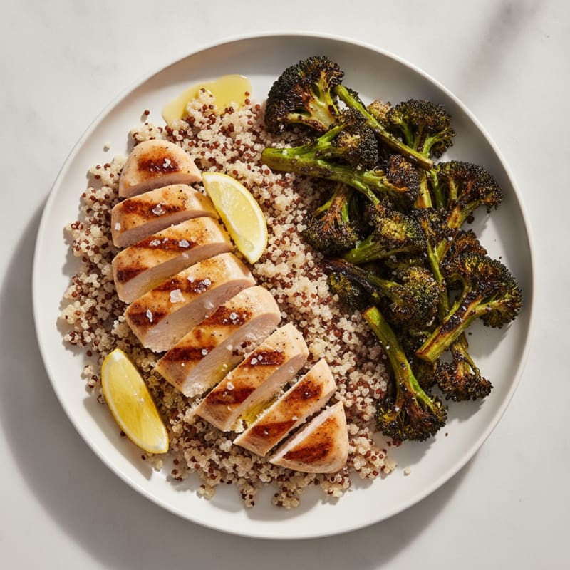 Grilled Chicken Breast with Quinoa and Roasted Broccoli