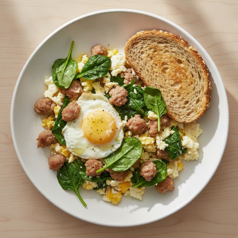 Egg White Scramble with Spinach and Turkey Sausage