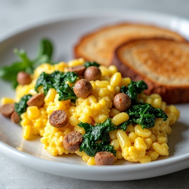 Egg White and Turkey Sausage Scramble with Spinach and Toast