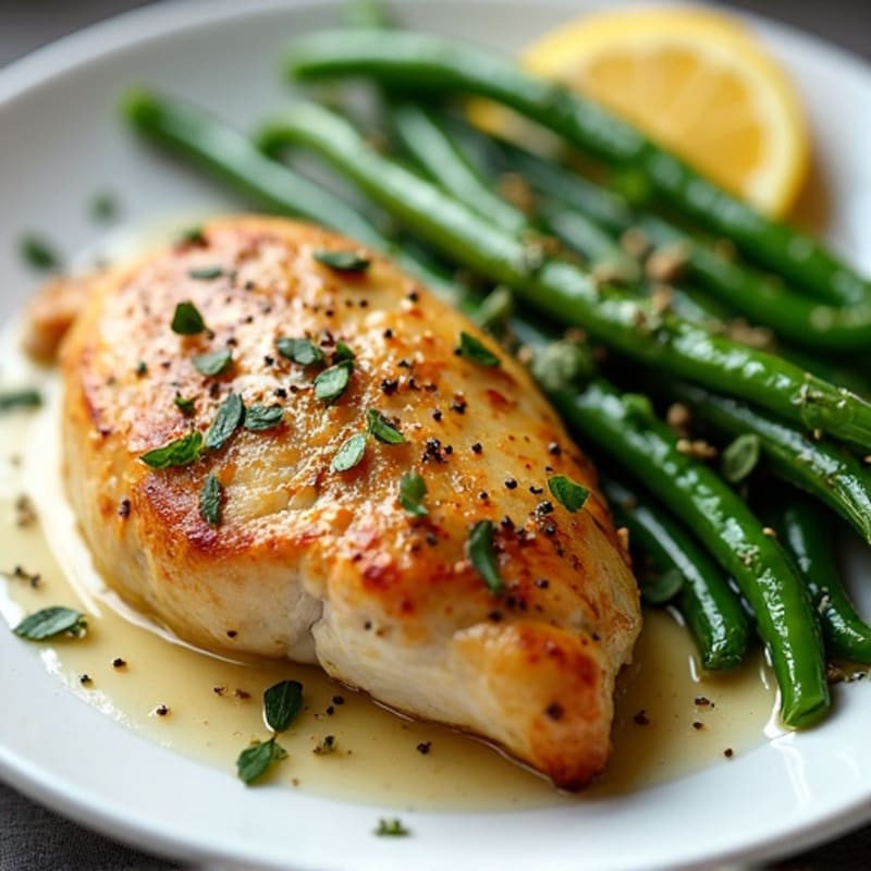 Lemon Herb Roasted Chicken with Crispy Green Beans