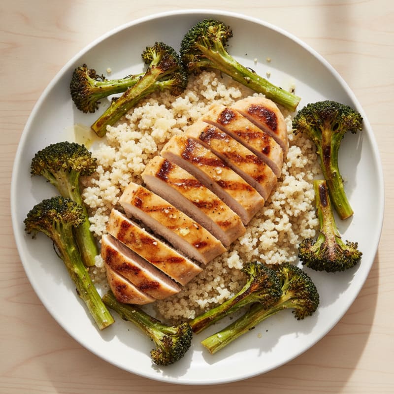 Grilled Chicken Breast with Quinoa and Roasted Broccoli