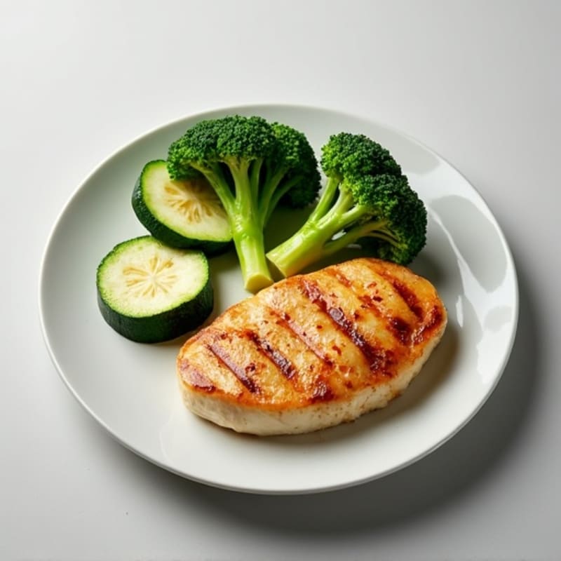 Grilled Chicken Breast with Steamed Broccoli and Zucchini