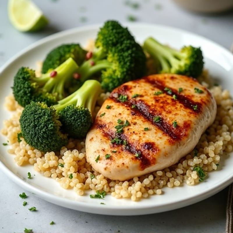 Grilled Chicken Breast with Quinoa and Roasted Broccoli