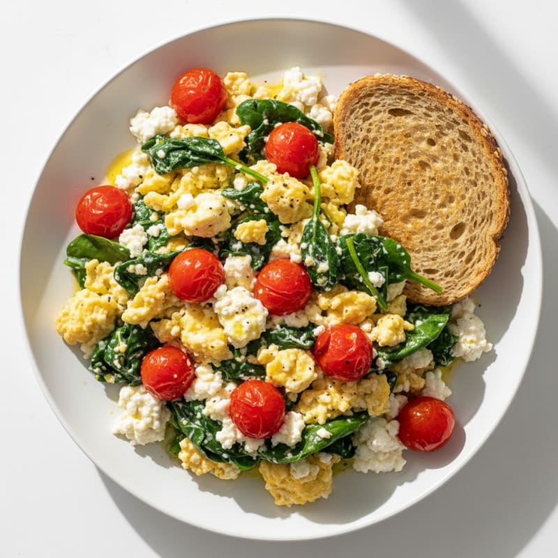 Cottage Cheese Scramble with Spinach and Cherry Tomatoes