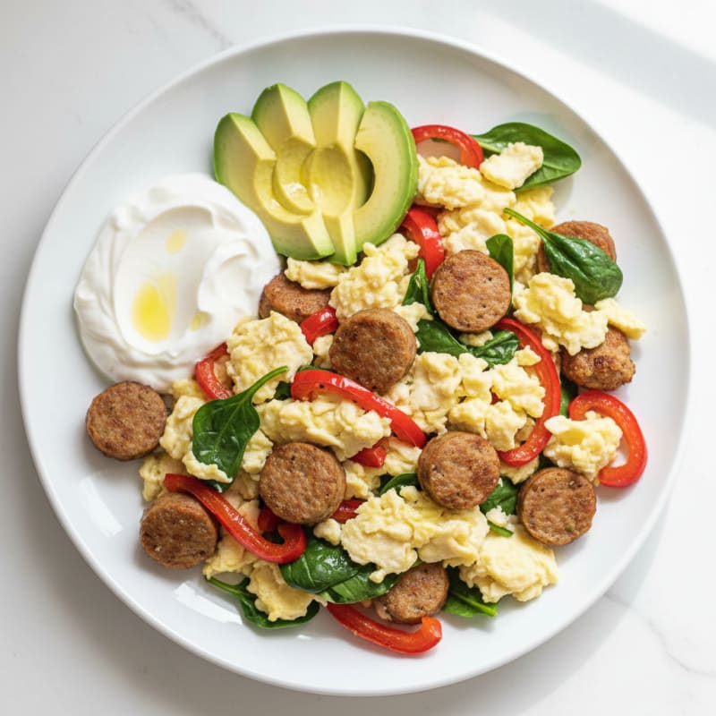 Egg White Scramble with Turkey Sausage and Greek Yogurt