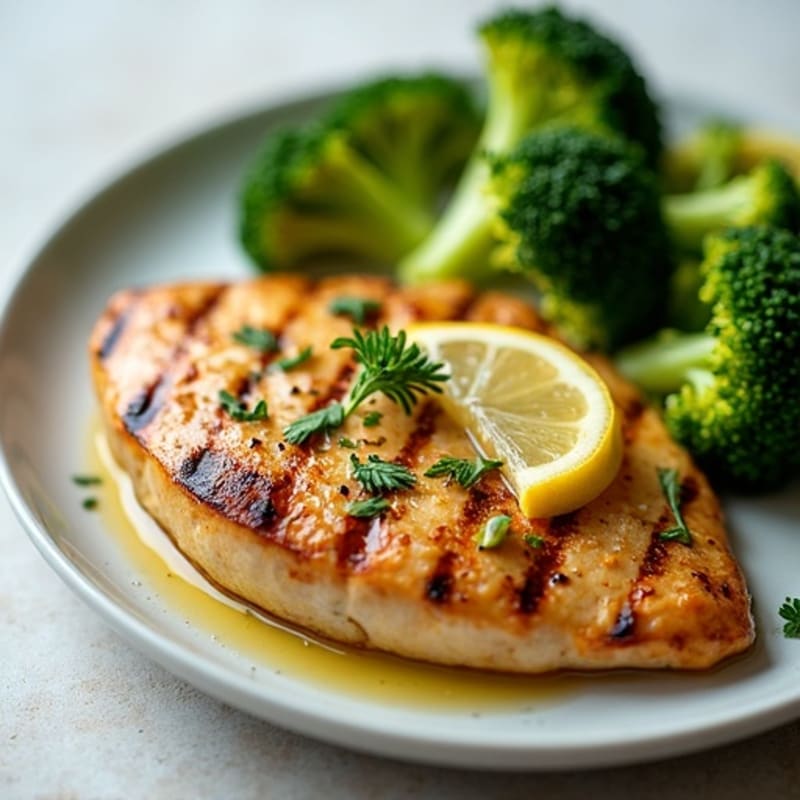 Grilled Chicken Breast with Roasted Broccoli and Lemon