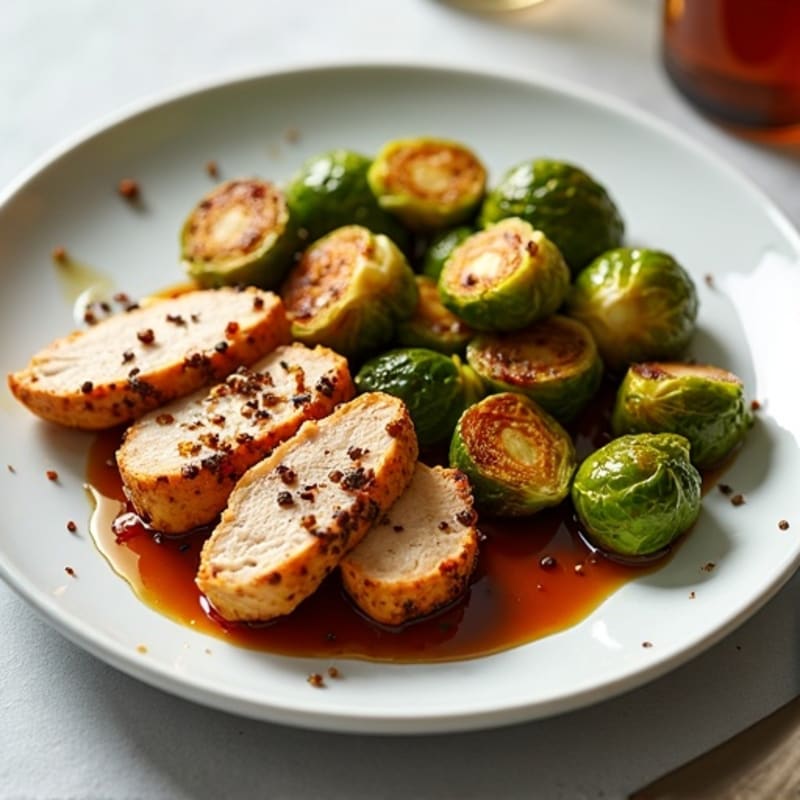 Honey-Balsamic Glazed Crispy Brussels Sprouts with Chicken