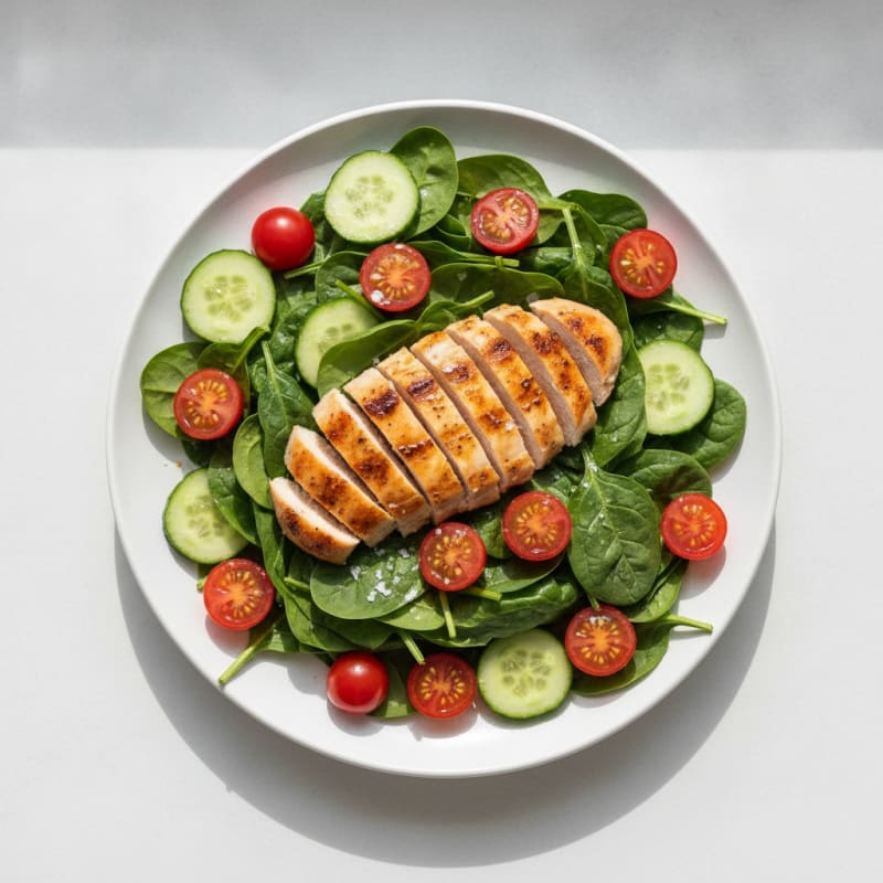Grilled Chicken Spinach Salad with Cherry Tomatoes