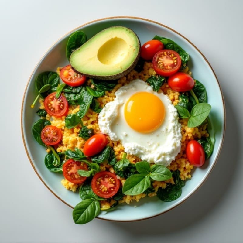 Egg White Spinach Scramble with Cottage Cheese and Tomatoes