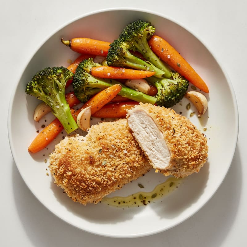 Sourdough Crusted Chicken with Roasted Vegetables