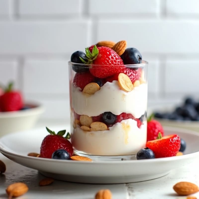 Greek Yogurt Protein Parfait with Mixed Berries and Almonds