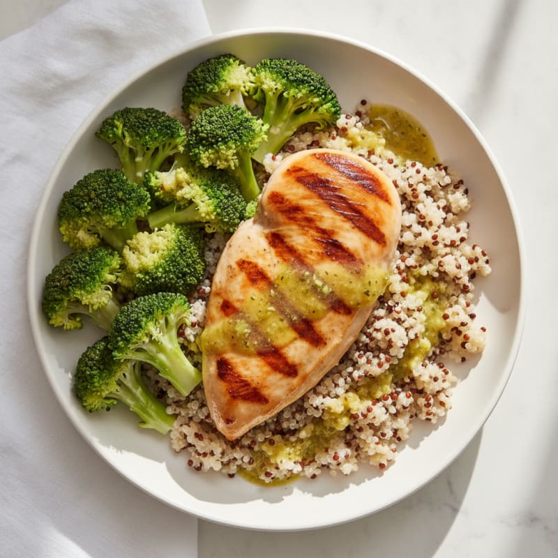 Grilled Chicken Breast with Quinoa and Steamed Broccoli