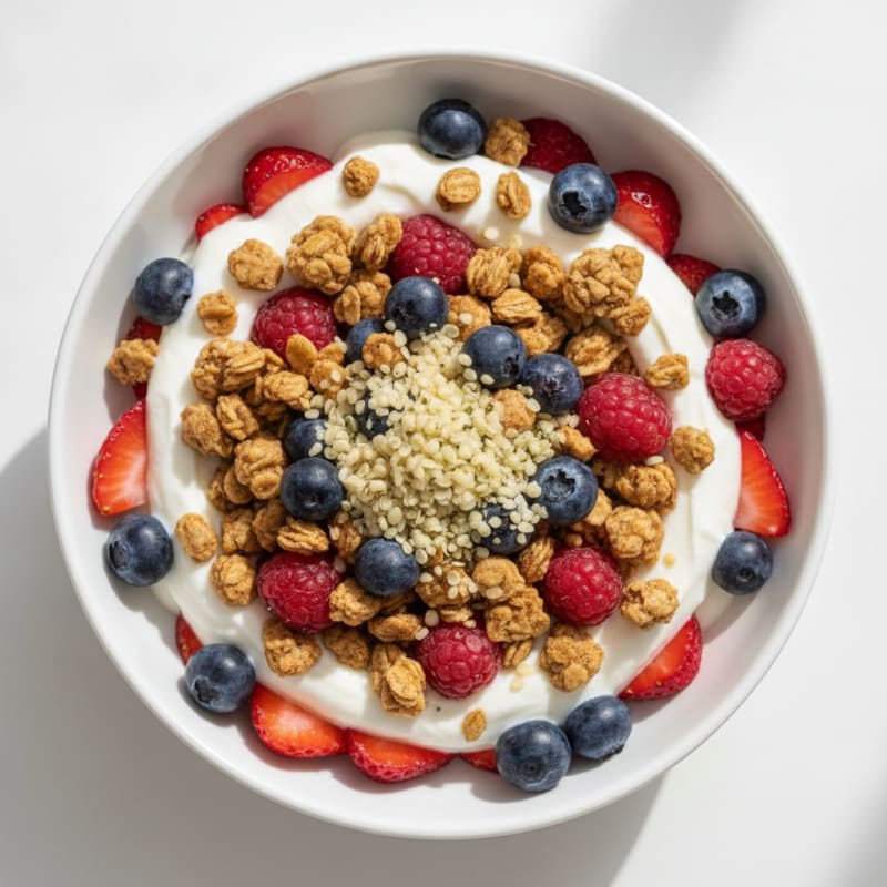 Creamy Greek Yogurt Parfait with Protein Granola and Fresh Berries