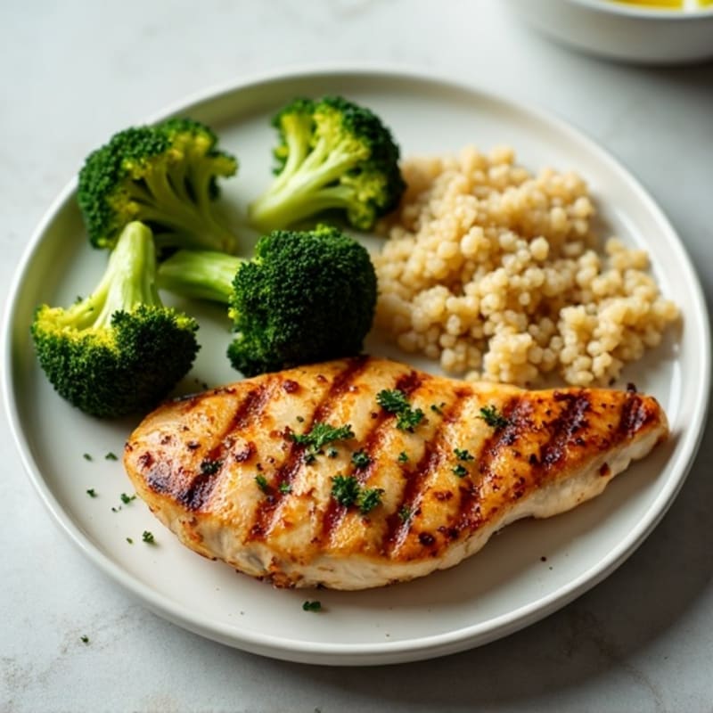 Grilled Chicken Breast with Roasted Broccoli and Quinoa