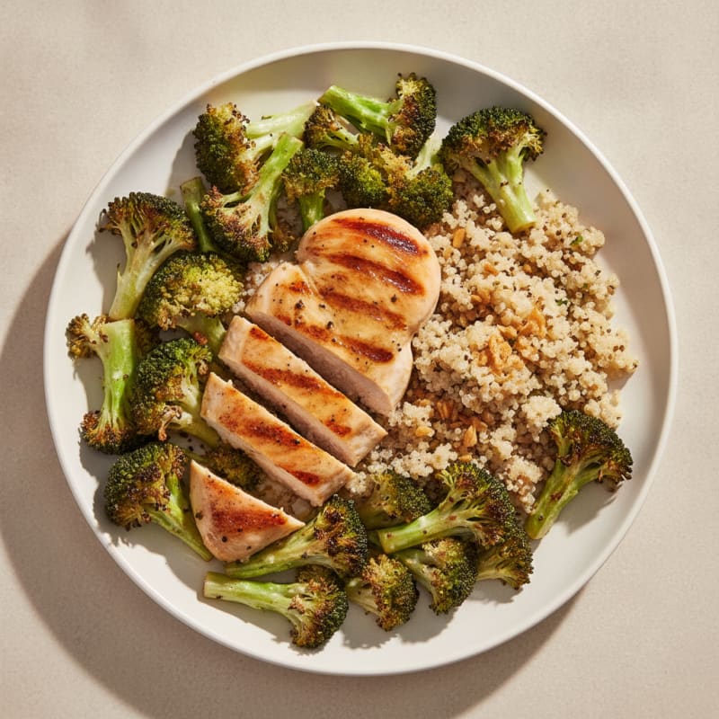 Grilled Chicken Breast with Roasted Broccoli and Quinoa