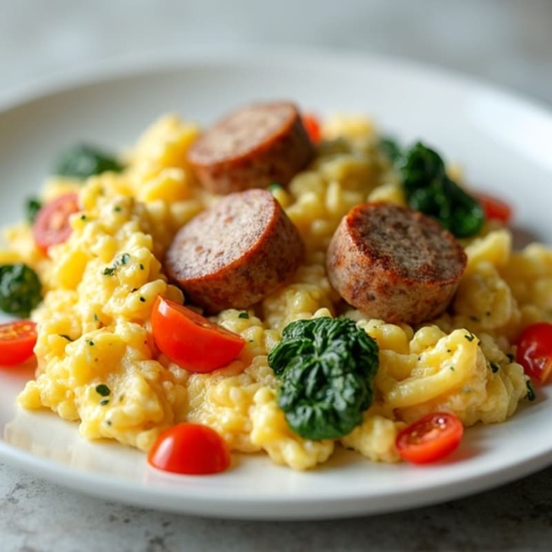 Egg White Scramble with Turkey Sausage and Spinach