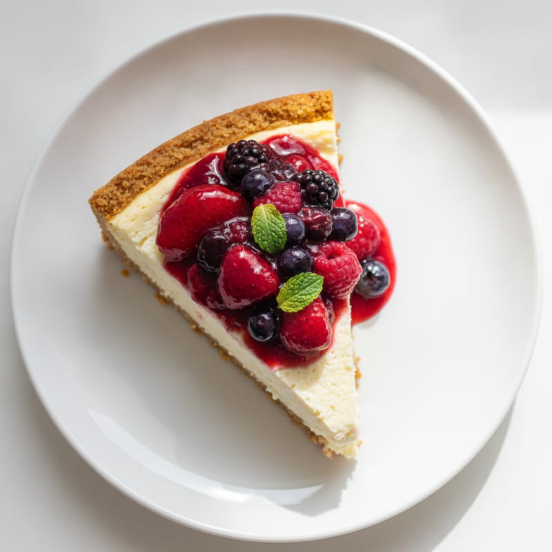 Greek Yogurt Protein Cheesecake with Mixed Berries